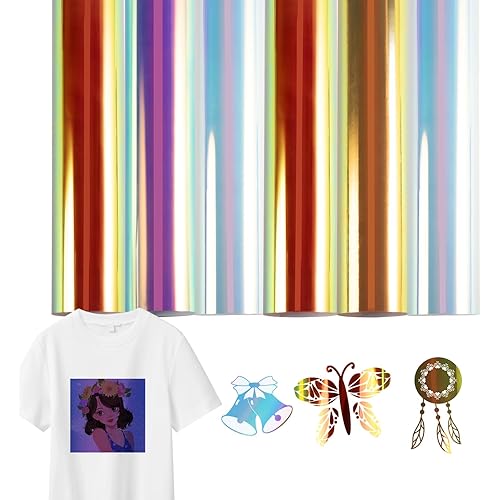 HTVRONT Holographic HTV Heat Transfer Vinyl-6 Pack Holographic Iron on Vinyl Rainbow Silver Metallic Sublimation Blanks Heat Transfer Vinyl for T-Shirts, 12×10in