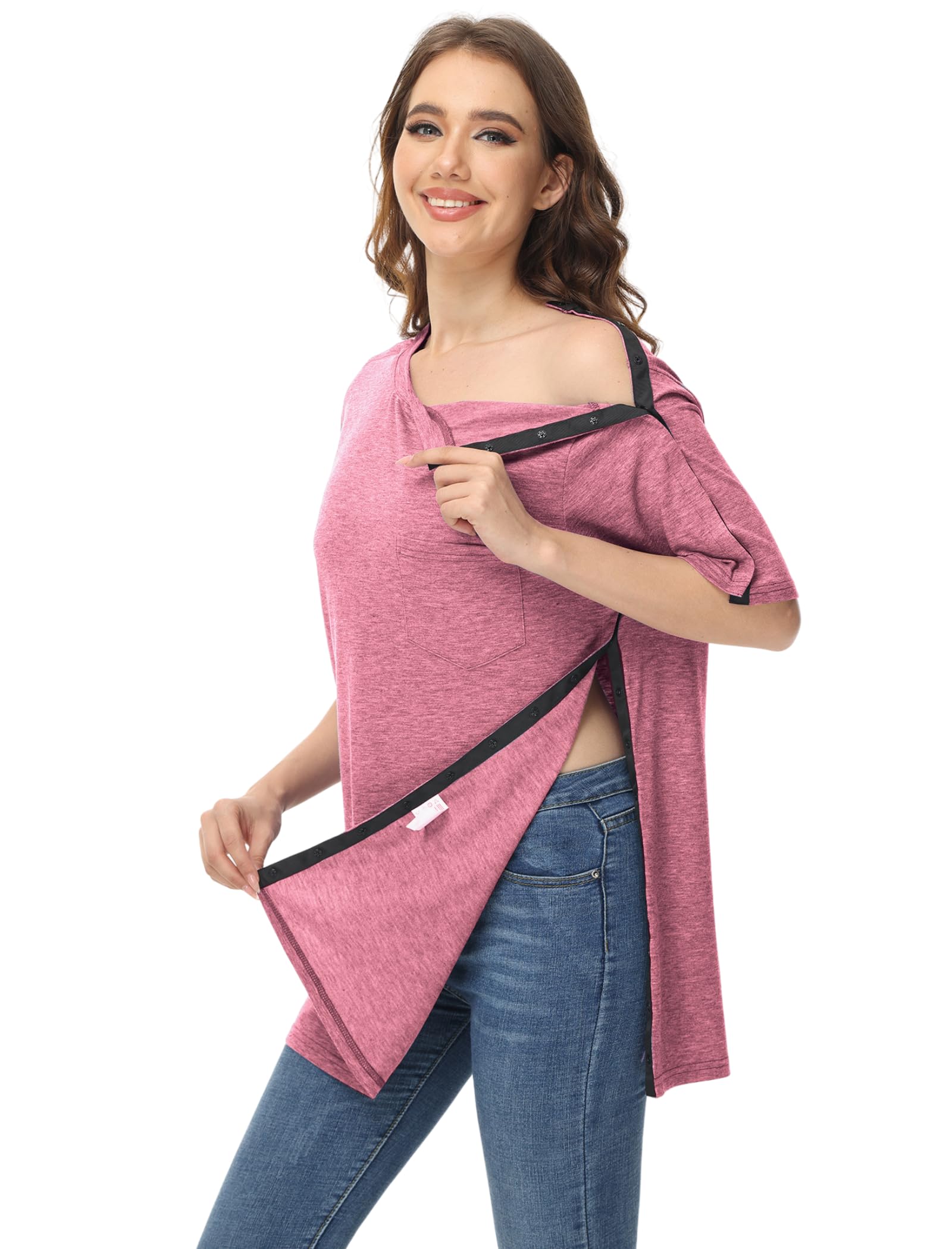 HIBOCT Unisex Post Shoulder Surgery Shirts After Rotator Cuff Surgery Shirt Snap Tearaway Shirts Chemo Port Adaptive Clothing