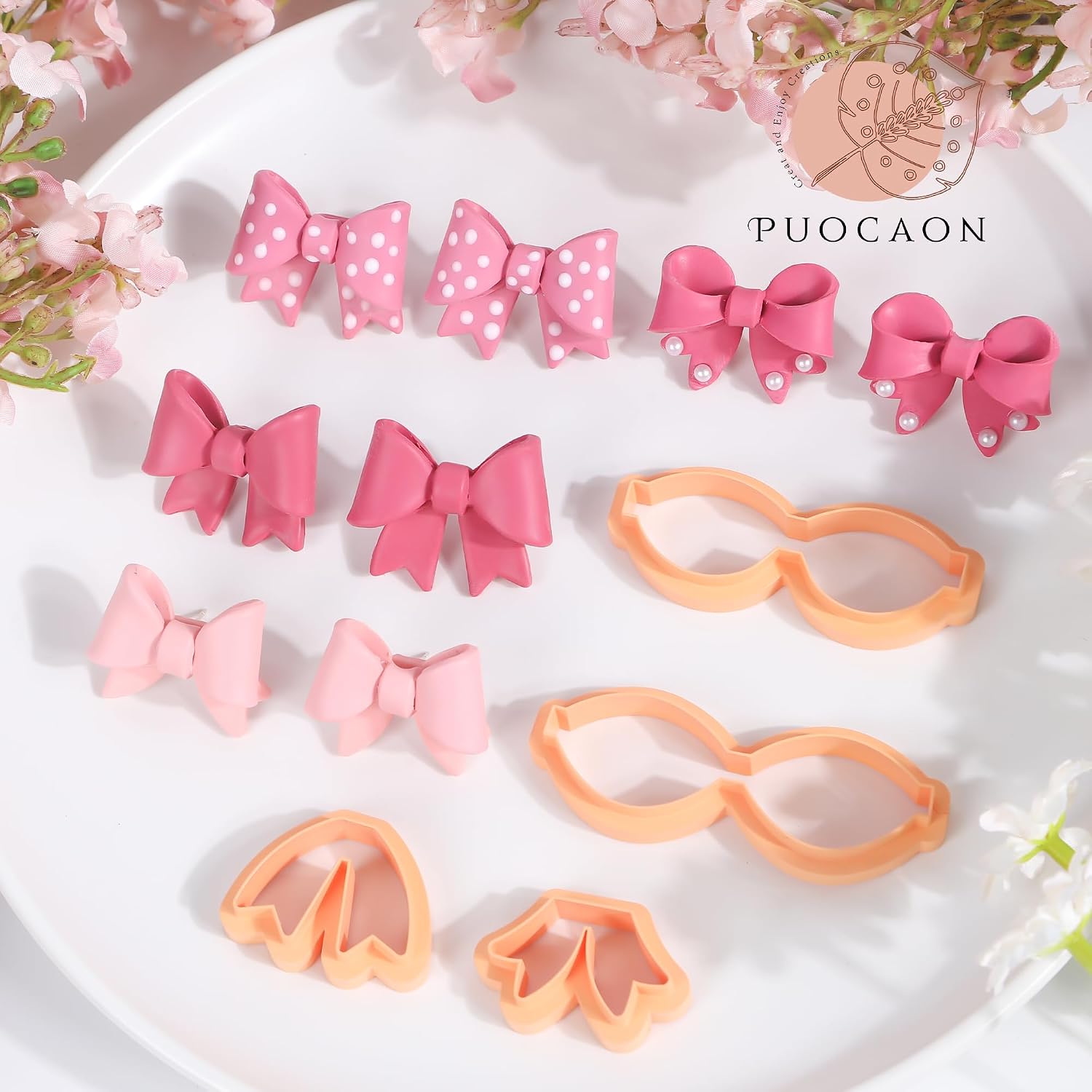 Puocaon Bow Polymer Clay Cutters - 9 Pcs Clay Cutters for Polymer Clay Jewelry Bowties Shape, Cute Conquette Aesthetic Clay Earring Cutter, Bowtie Polymer Clay Earring Cutter