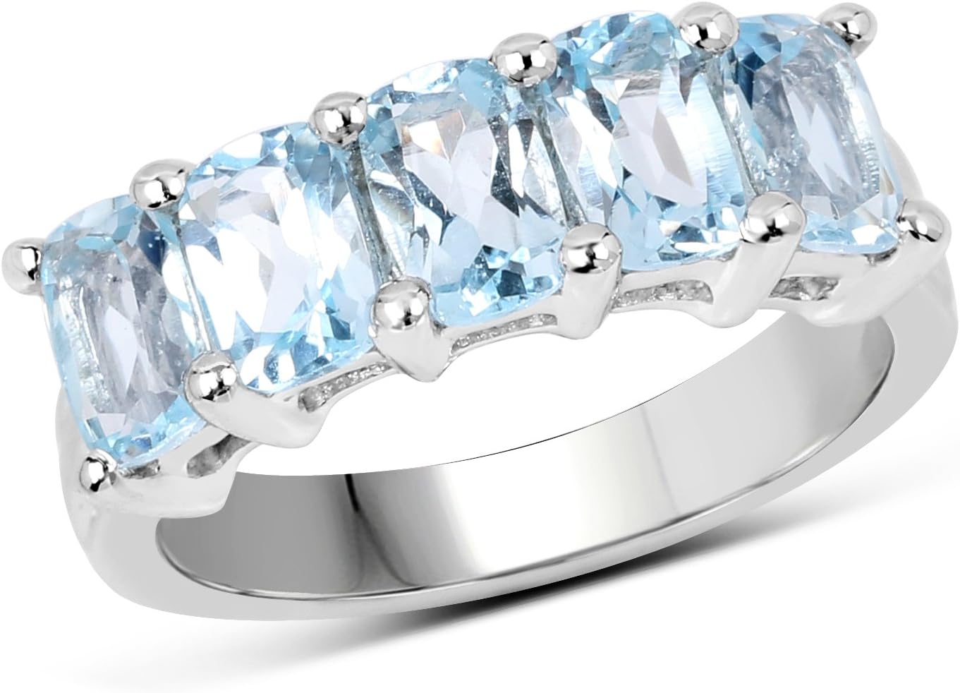 Dazzlingrock Collection Cushion Cut Blue Topaz Ladies 5 Stone Bridal Engagement Ring, Sterling Silver