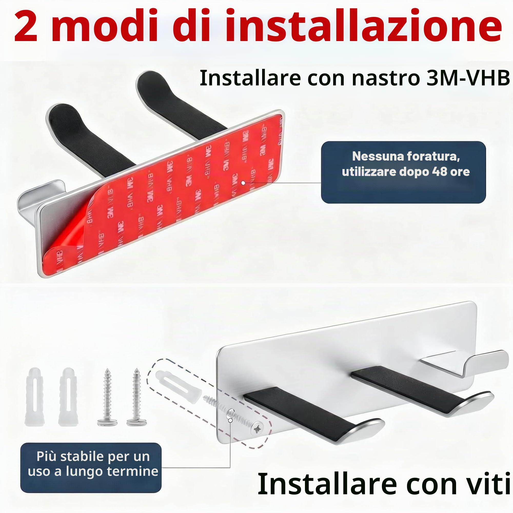 Porta Asciugacapelli a Parete Universale - Supporto per Asciugacapelli con Gancio Cavo, Organizzatore Bagno/Camera/Parrucchiere, Acciaio Inossidabile 304 Antiruggine, Design Moderno (Argento)