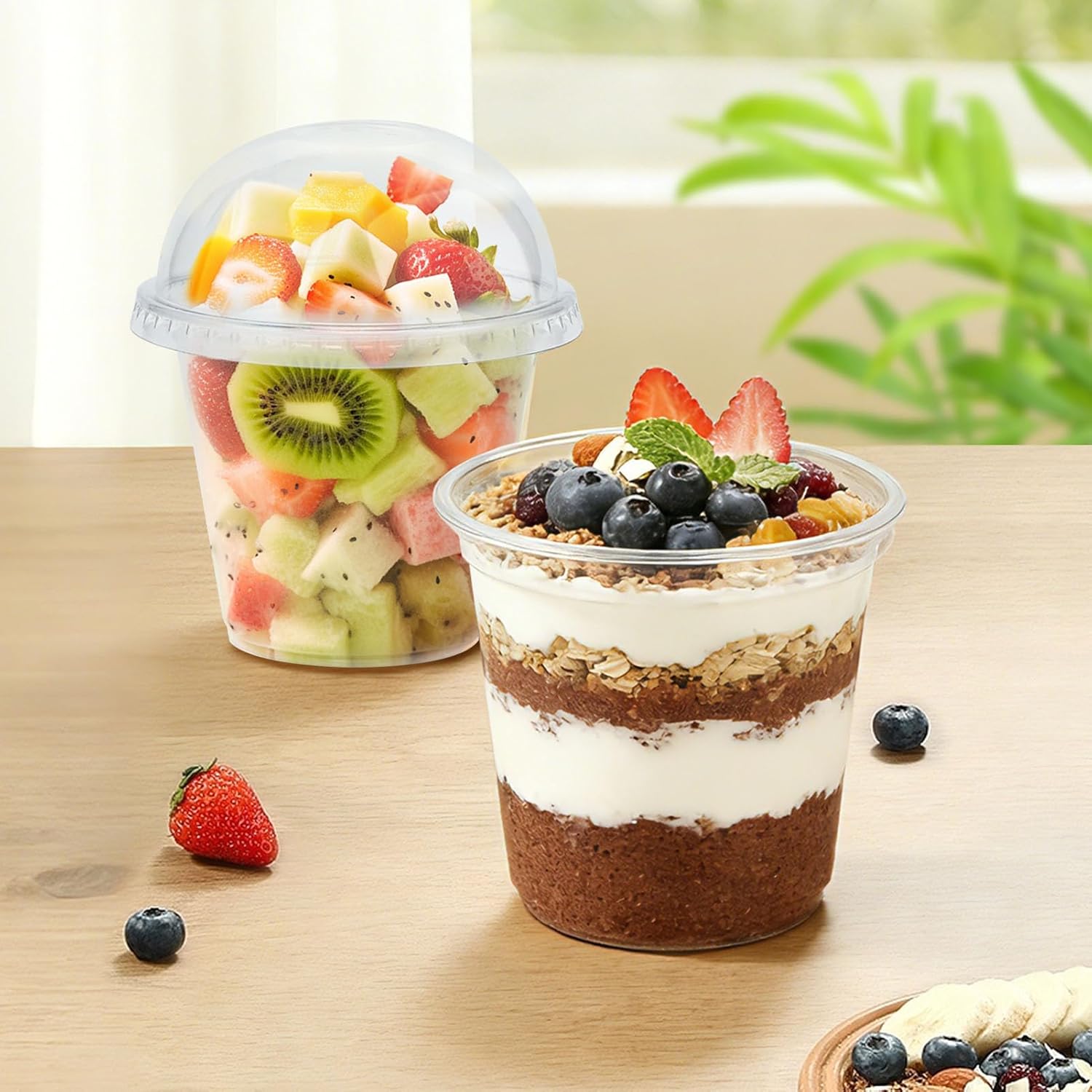 200 Pack 9 oz Clear Plastic Cups with Lids, Parfait Cups with Dome Lids No Hole, Disposable Dessert Cup, Putting Cup for Cold Drink, Ice Cream, Fruit, Salad - Image 4