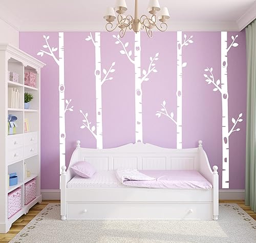Miniatura 5 de Calcomanías de pared de árbol gigante, 5 calcomanías de pared de árbol de abedul, calcomanías de pared de bosques para bebés, niños, guardería,