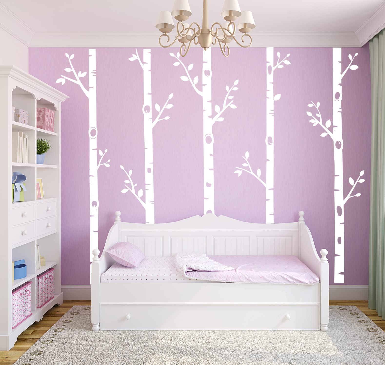 Adesivi da parete con albero gigante, 5 adesivi da parete con albero di betulla, per cameretta dei bambini, camera da letto, soggiorno (254 cm, bianco)