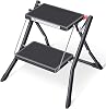 Kingrack Step Ladder Stool, Double Side Folding Step Stool, Portable 2 Step Ladder with handdle, Anti-Slip Large Platform, Slim Household Stepladder with Multi-function, Black