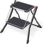 KINGRACK Folding Step Ladder, 2 Step Foldable Step Stool, Portable Stepladder with Handle, Non-Slip Rubber Mat, Release Button, Small Household Stepping Stool for Home Kitchen, for up to 330lbs, White