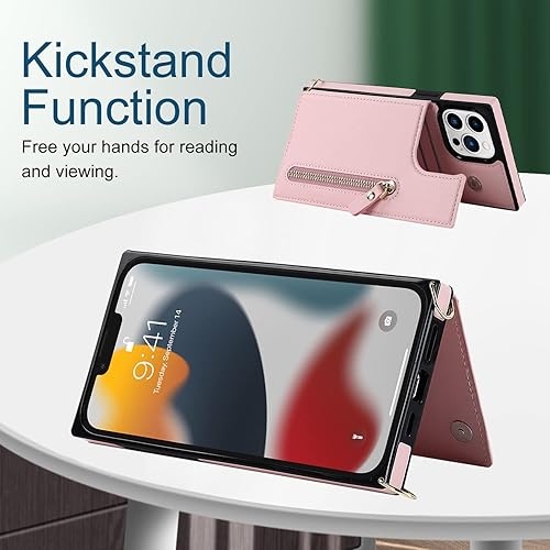 Miniatura 5 de YDIJCYAN Funda cruzada para teléfono iPhone 13 Pro Max, tarjetero de cuero, funda protectora extraíble, correa de cuero ajustable con botón,