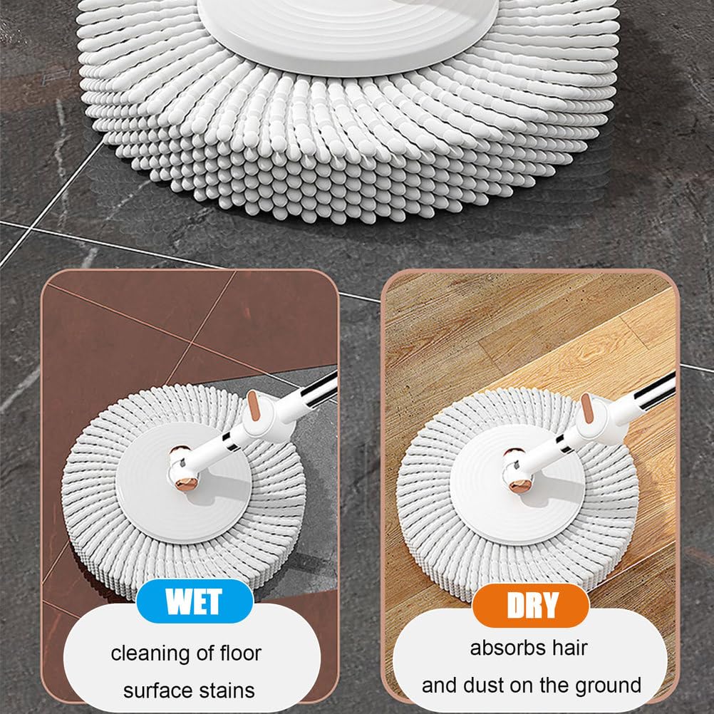 Este Juego de fregona giratoria y Cubo con escurridor para el hogar, fregona giratoria de 360° con Cubo y 5 recambios de Cabezales de Microfibra para Suelos de Madera, laminados y baldosas.