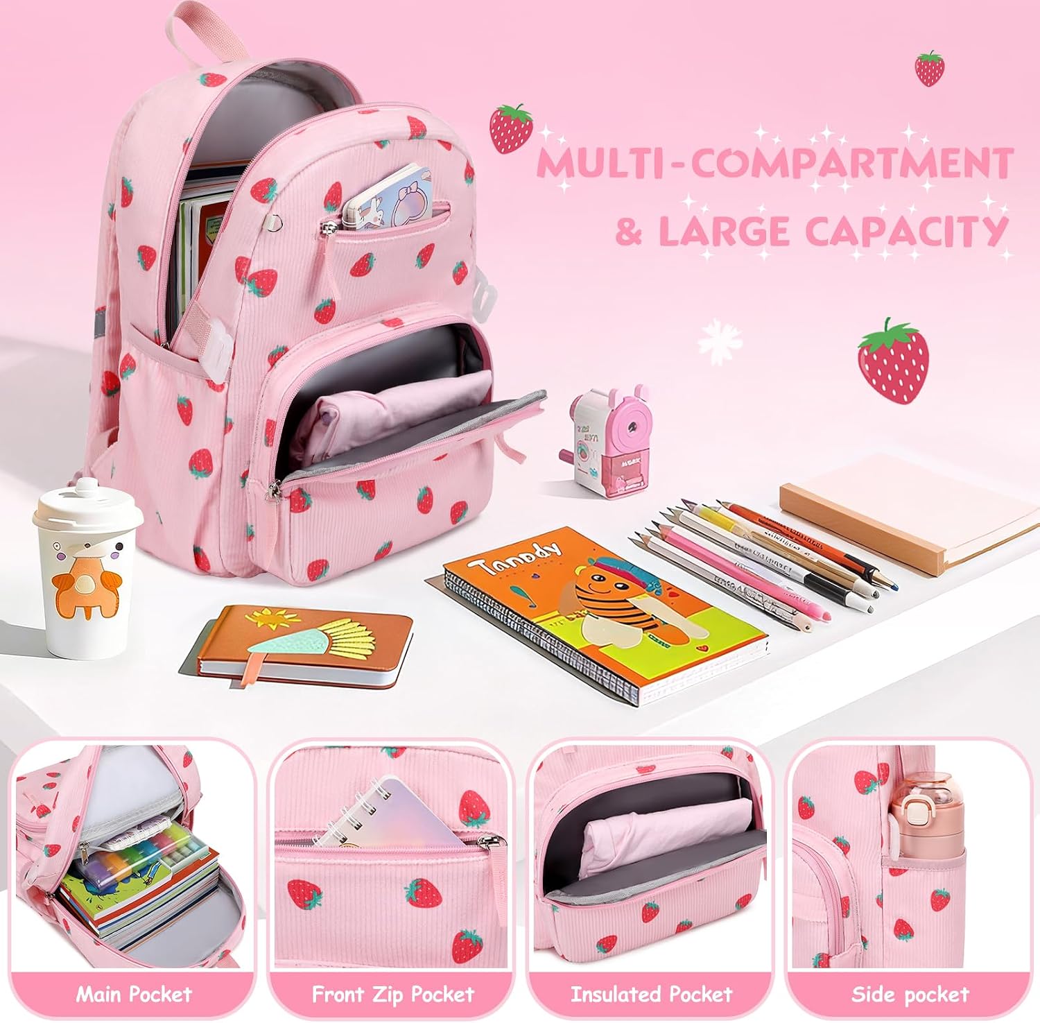 Corduroy Toddler Backpack for Kids 2-4, Kids backpack for Boys Girls - 13inch Girls Backpack Kids Bookbag for School Preschool Kindergarten Daycare Daypack(Strawberry)