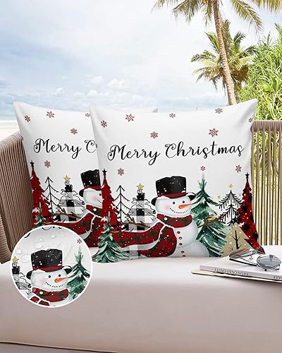 Miniatura 6 de Edwiinsa Outdoor Pillow Covers Waterproof, Red Snowman All Weather Cushion Case Set of 2, Christmas Buffalo Gree Tree Snowflake Decorative