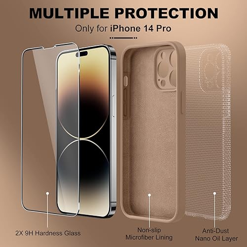 Miniatura 816 de BossKiss Funda compatible con iPhone 14 Pro, silicona mejorada [protección de cámara] [2 protectores de pantalla 9H], forro interior de microfibra