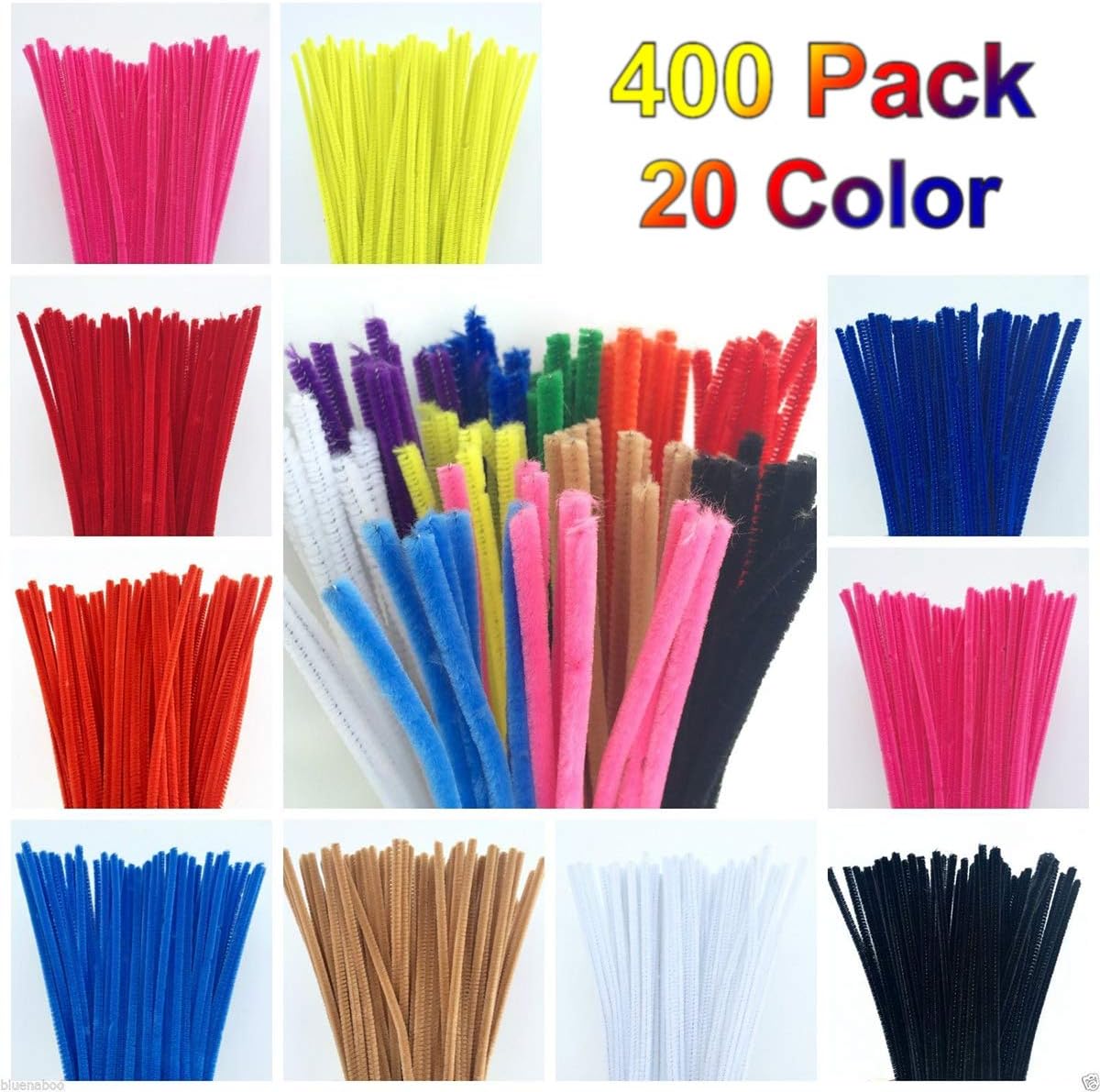 DUUTY 400 Pcs Pipe Cleaners Crafts Chenille Stems Sticks Colored 6 mm x 12 Inch Cleaner for DIY Creative Art Craft Assorted 20 Colors