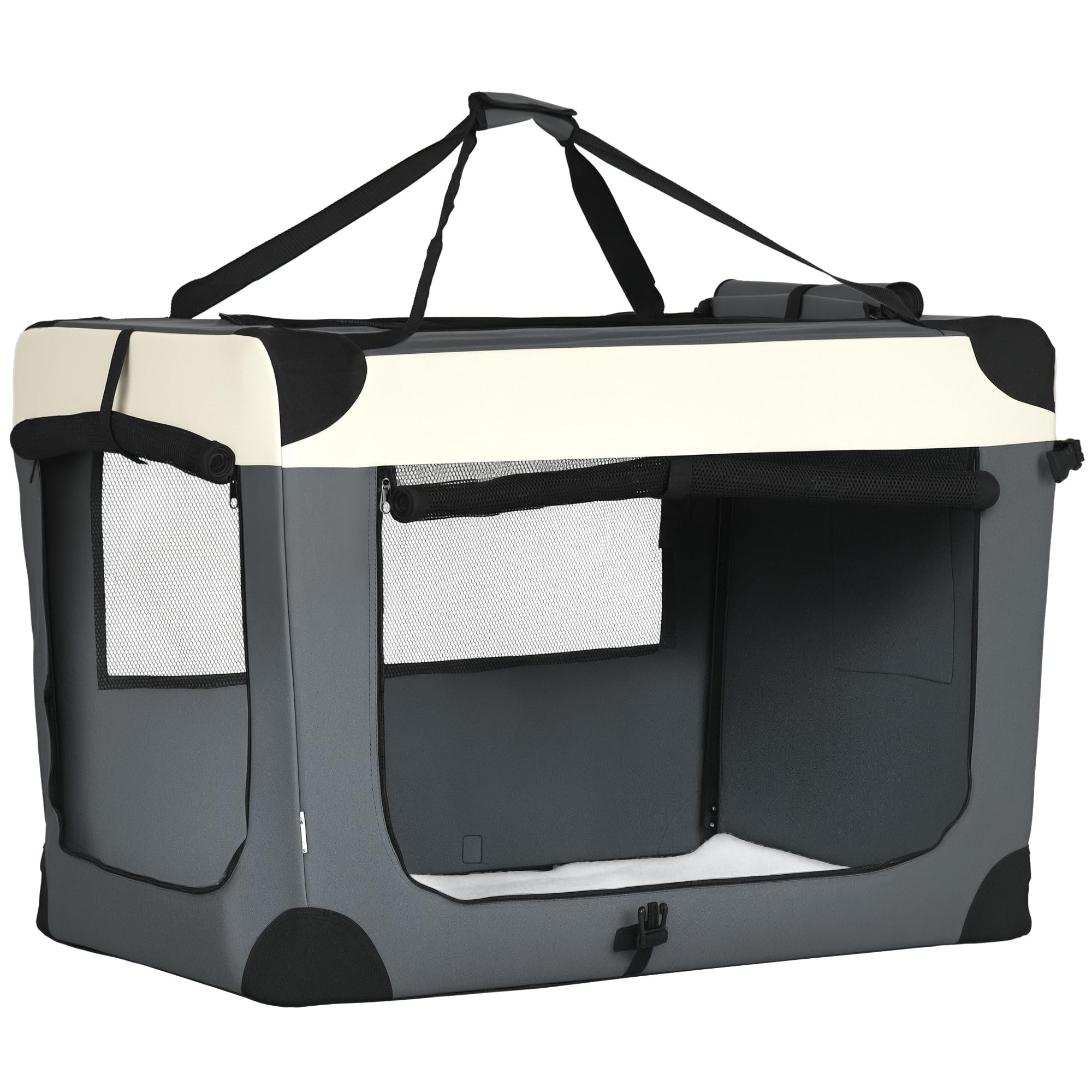 PawHut 91cm Foldable Pet Carrier Bag Soft Travel Dog Crate, Portable Cat Carrier w/ Cushion, for Cats and Large Dogs - Grey