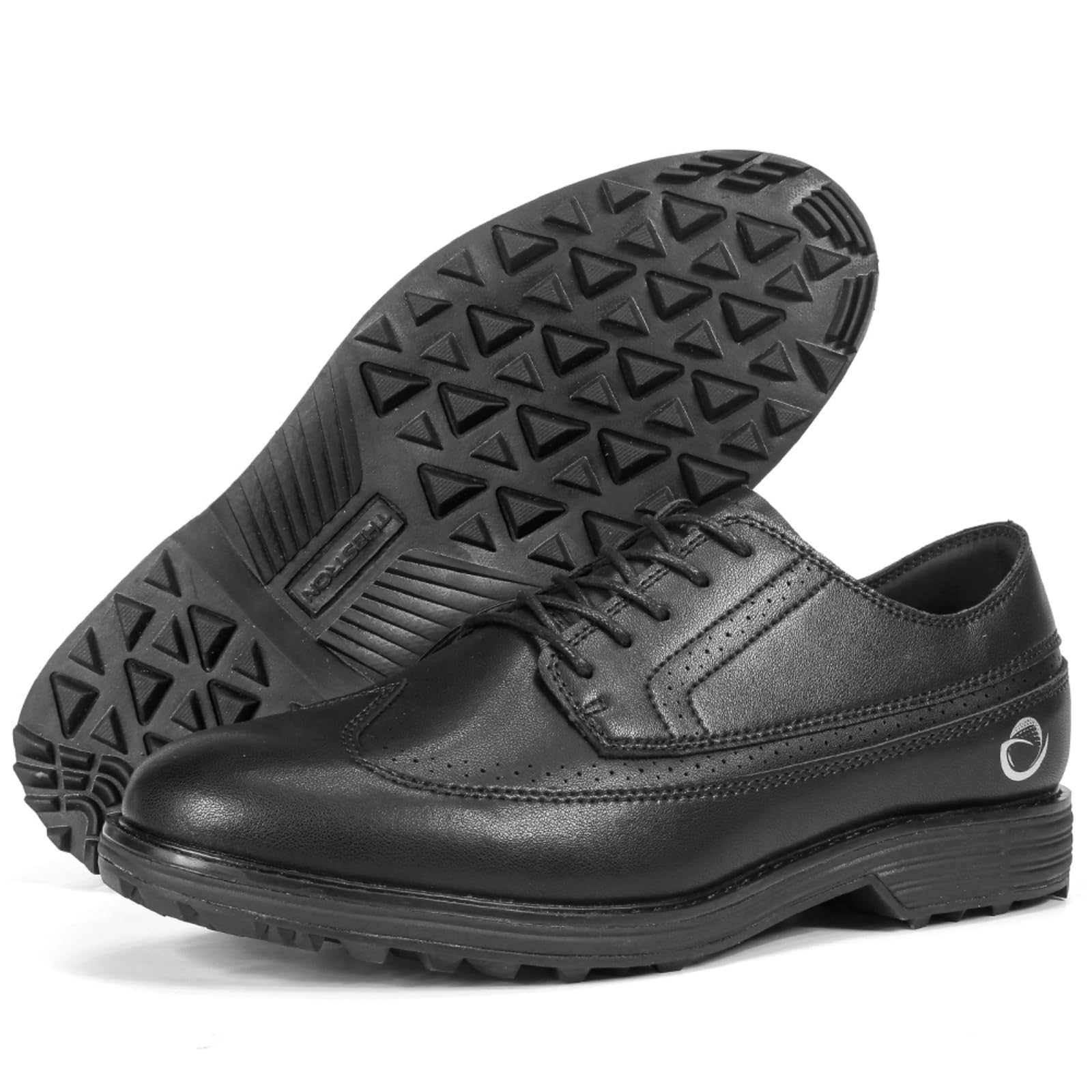 JiuQing Męskie biznesowe buty golfowe profesjonalne wodoodporne bezkolcowe skórzane antypoślizgowe do treningu na świeżym powietrzu