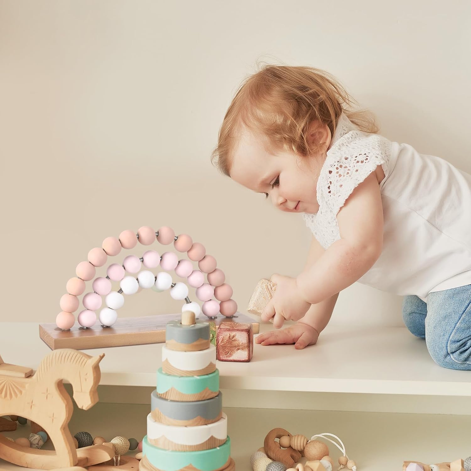 Cute Pink Rainbow Girls Room Decoration 8.66 x 5 Inch Boho Standability Pastel Kids Nursery Playroom Kids Bedroom Decor Bookshelf Wooden Rainbow Decor (Pink) Pink and White image 3 of 6 B0CLNMHN5M