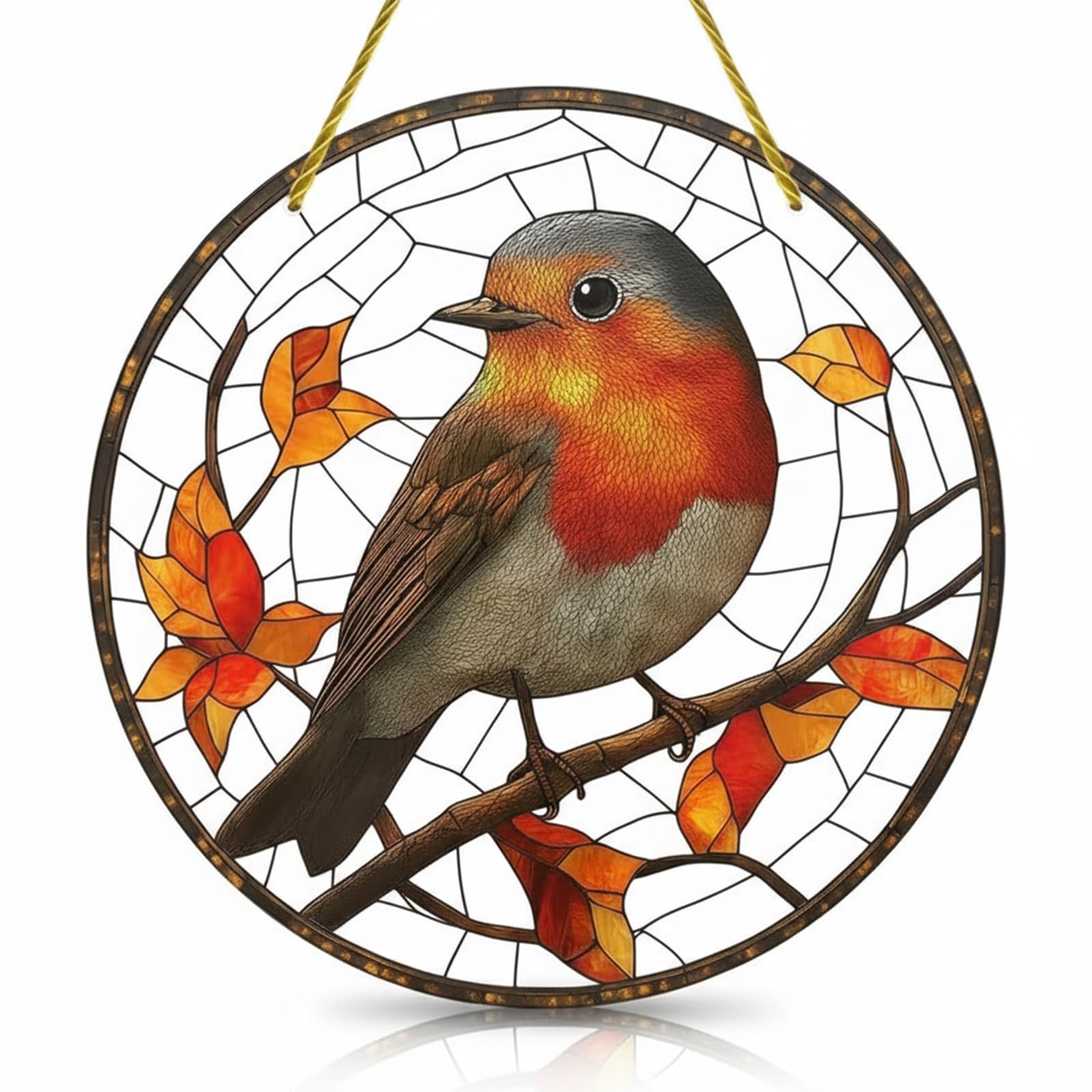 Sun Catchers for 7.9" 2D Acrylic Robin Ornaments Lifelike Stained Glass Window Hangings for Home Garden Bird Enthusiasts