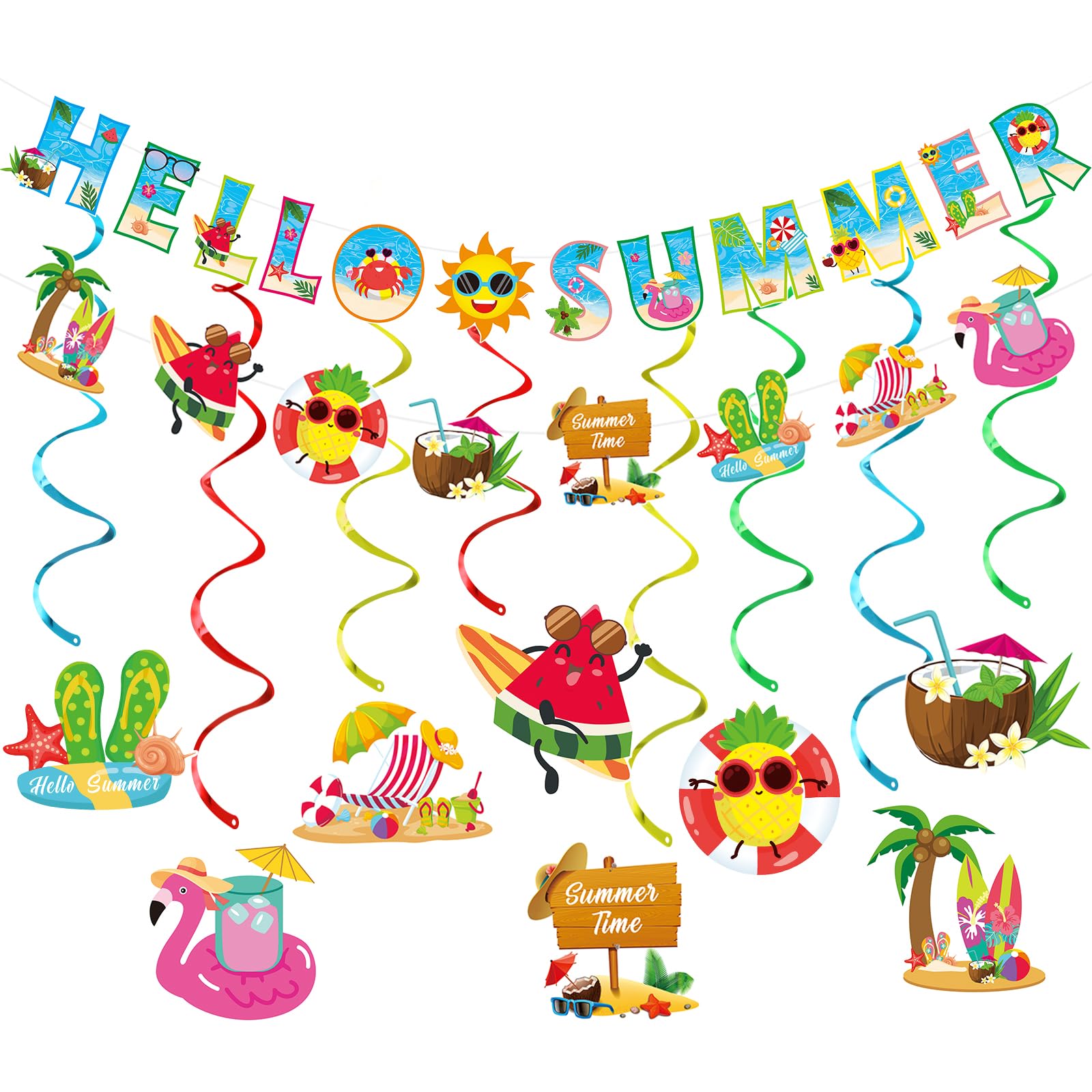 Photo 1 of Hello Summer Banner with Tropical Beach Pool Splash Bash Banner, Summer Party Banner Summer Beach Party Decorations, Hello Summer Holiday Birthday Party Decorations 2 pck