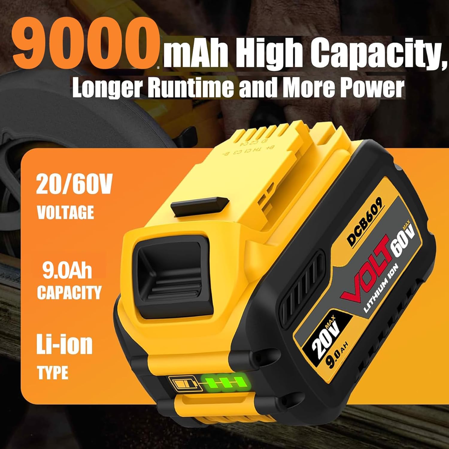 LONG FIT DCB609 60V MAX Replace for dewalt 60v max Battery, 20V/60V MAX 9.0Ah, Compatible with Original Power Tools and Chargers