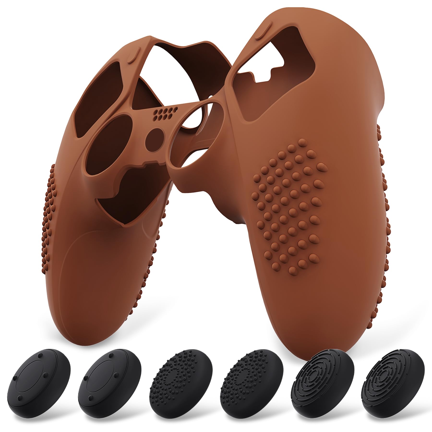 PlayVital Funda de Silicona Antideslizante para ps5 Edge - Carcasa Protectora con 6 Tapas de Joysticks, Cubierta de Goma Tacto Suave, Protector de Mando, Diseño 3D Tachonado (Gris Metálico) — view 18