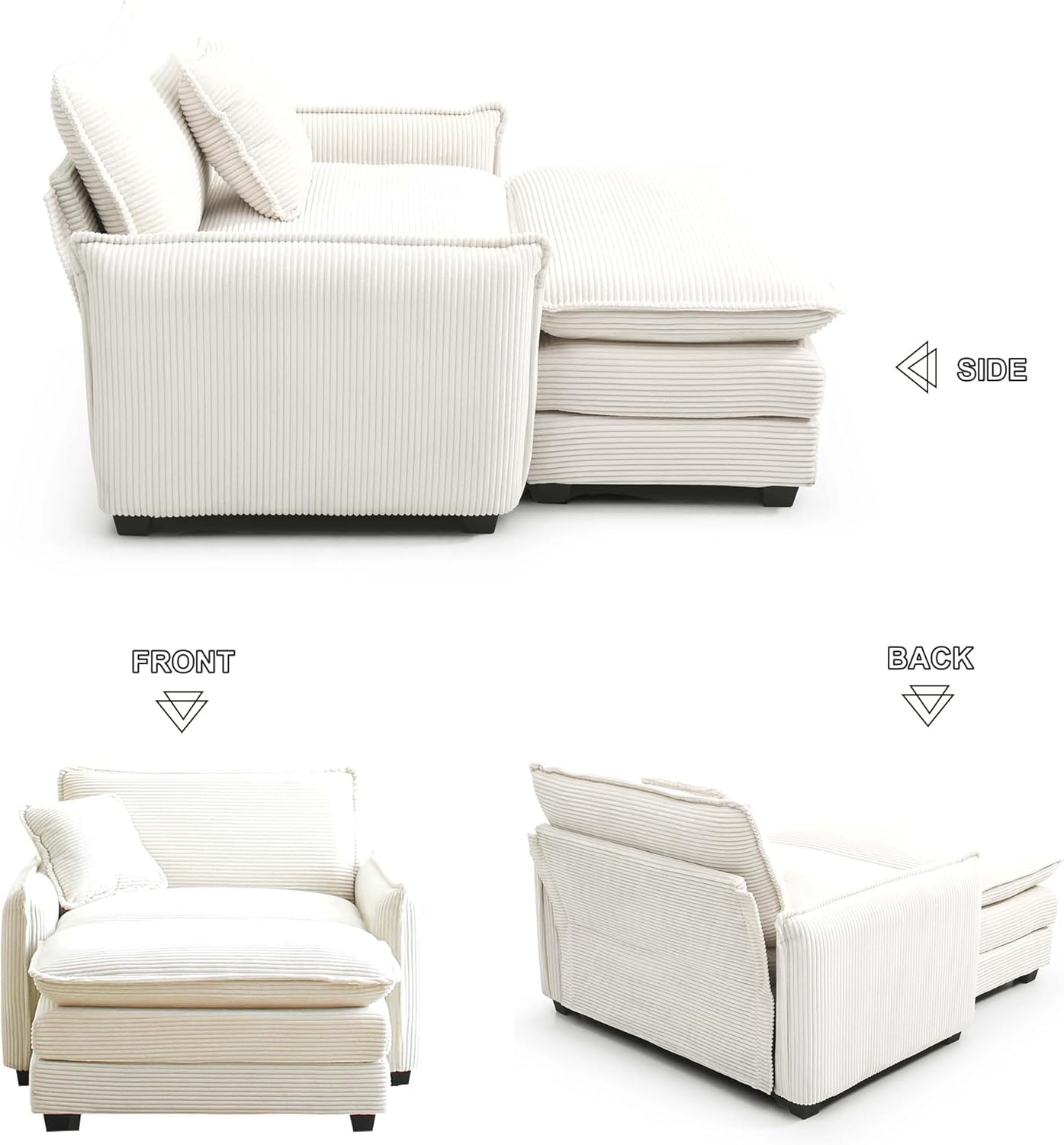 Oversized Soft Accent Chair with Ottoman, Corduroy Comfortable Single Deep and Wide Seat Memory Foam Sofa Chaise Lounge Chair with One Pillow for Living Room, Bedroom, Club (Beige)