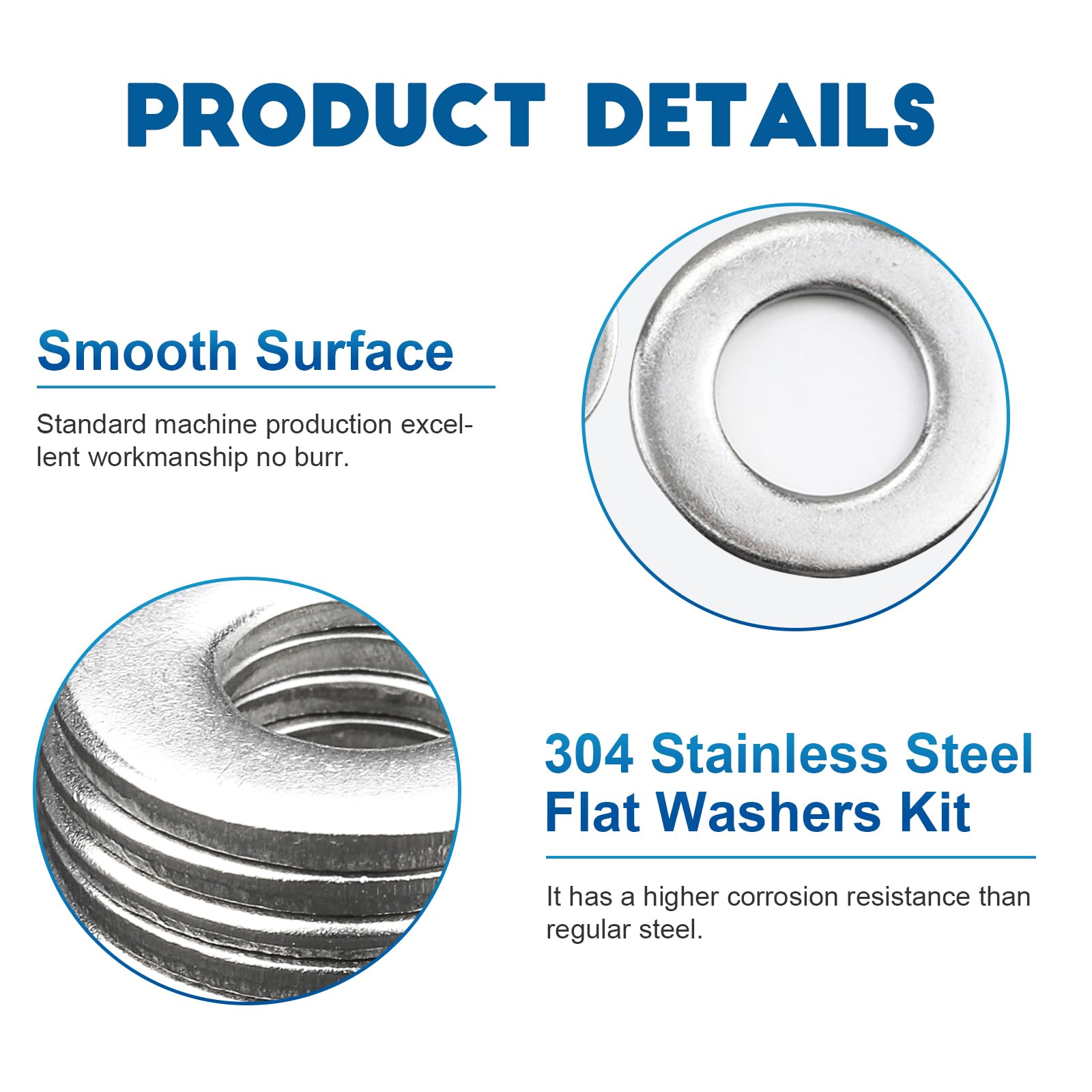 NINDEJIN 620Pcs Assorted Washers for Screws 304 Stainless Steel Flat Washer for Bolt 9 Sizes Metric Washers Metal Washer Assortment Kit - Image 4