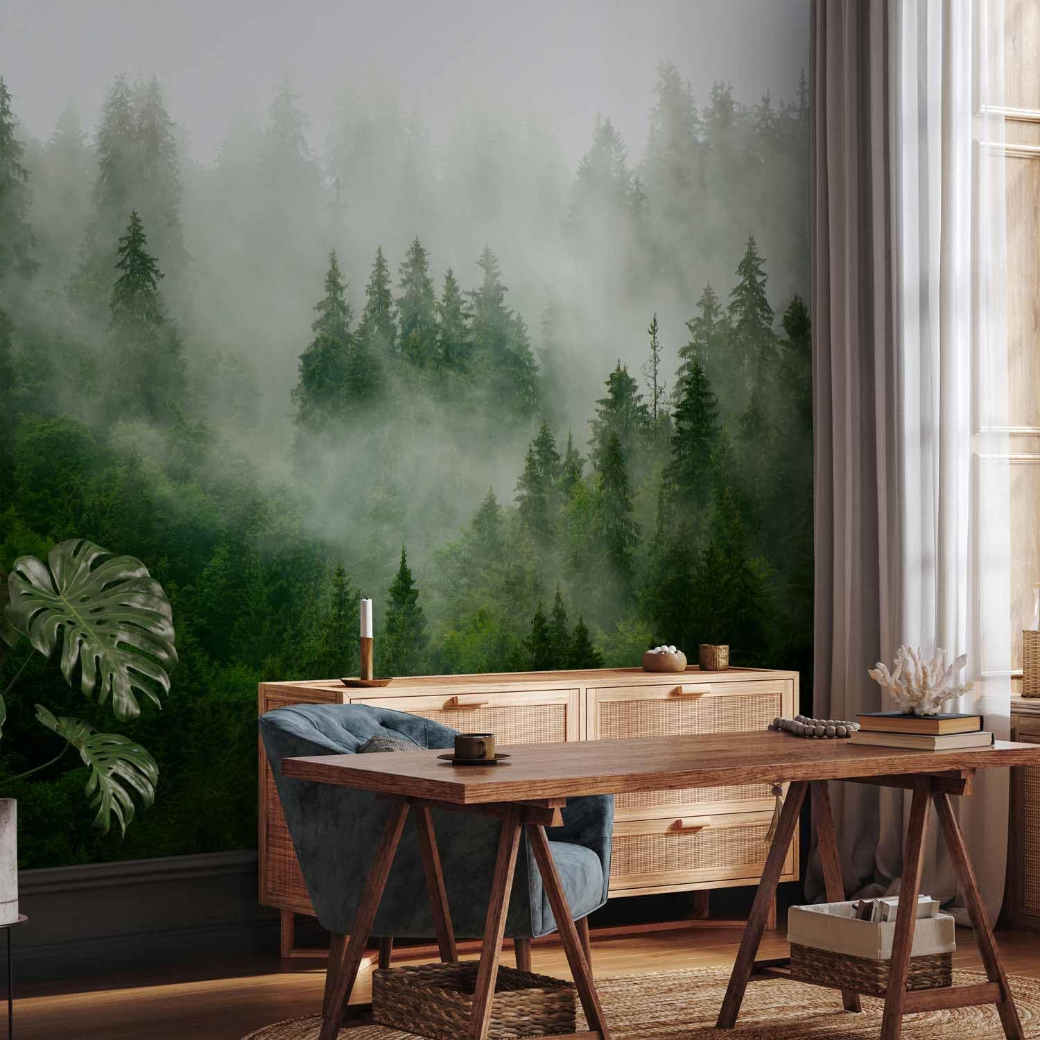 murando Carta da parati Foresta Nebbia 500x350 cm Fotomurali in TNT Murale alla moda Decorazione da Muro XXL Poster Gigante Design Cameretta Carta per pareti Natura Paesaggio scandinavo c-B-0533-a-b