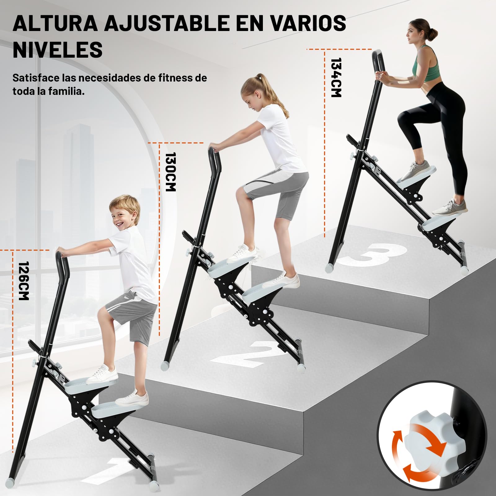 Stepper Fitness Casa con Reposabrazos y reposapiés ajustable de 3 niveles,Stair Stepper con pantalla LCD,Maquina De Subir Escaleras,Escalador De Fitness Plegable,Máquinas De Step Para Fitness