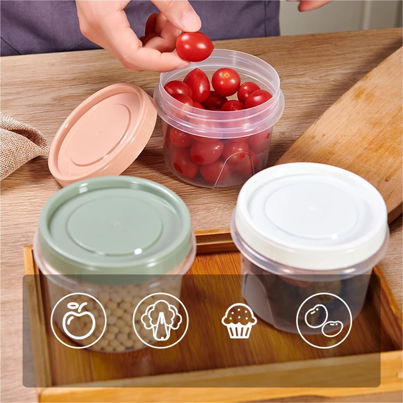 Tarros De Almacenamiento 8 cajas redondas de 500 ml for conservar alimentos frescos, for cocina, refrigerador, frutas, aperitivos, recipiente sellado for calentar en microondas(Yellow 8 pcs)