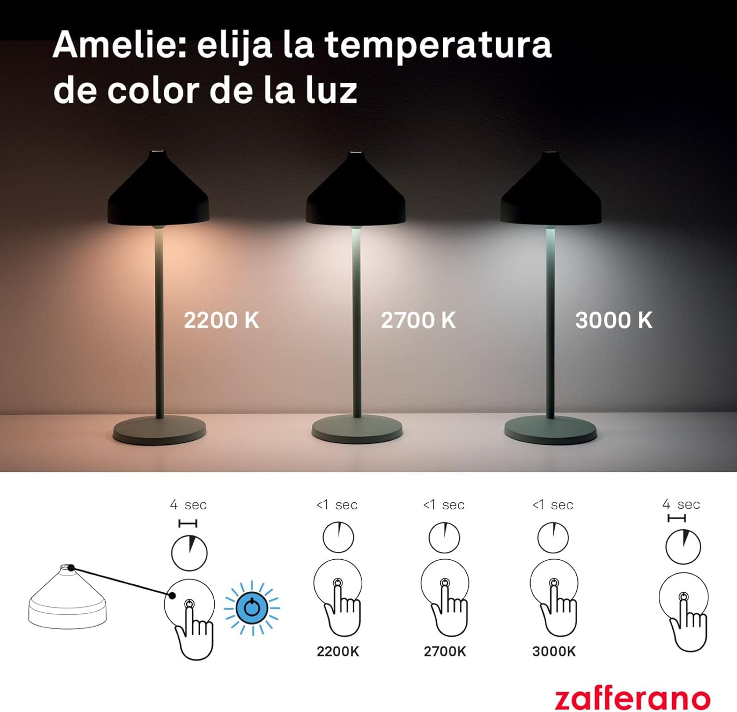 Zafferano, Amelie Lamp, Cordless Rechargeable Table Lamp with Touch Control, Suitable for Indoor and Outdoor Use, Dimmer, 2200-3000 K, Height 34 cm, White Colour