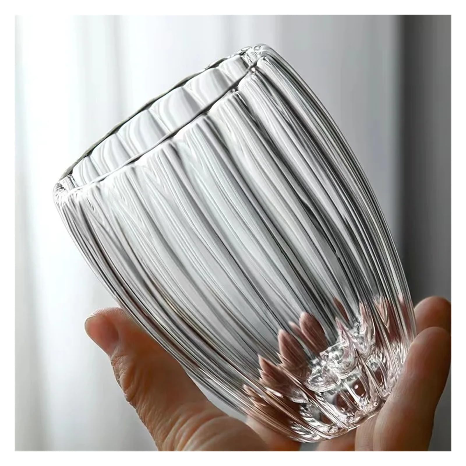 Vasos De Cristal Agua Taza de café de doble pared de vidrio ondulado, taza de desayuno, té, leche, zumo, cerveza, agua, 250/350/450ml(350ML)