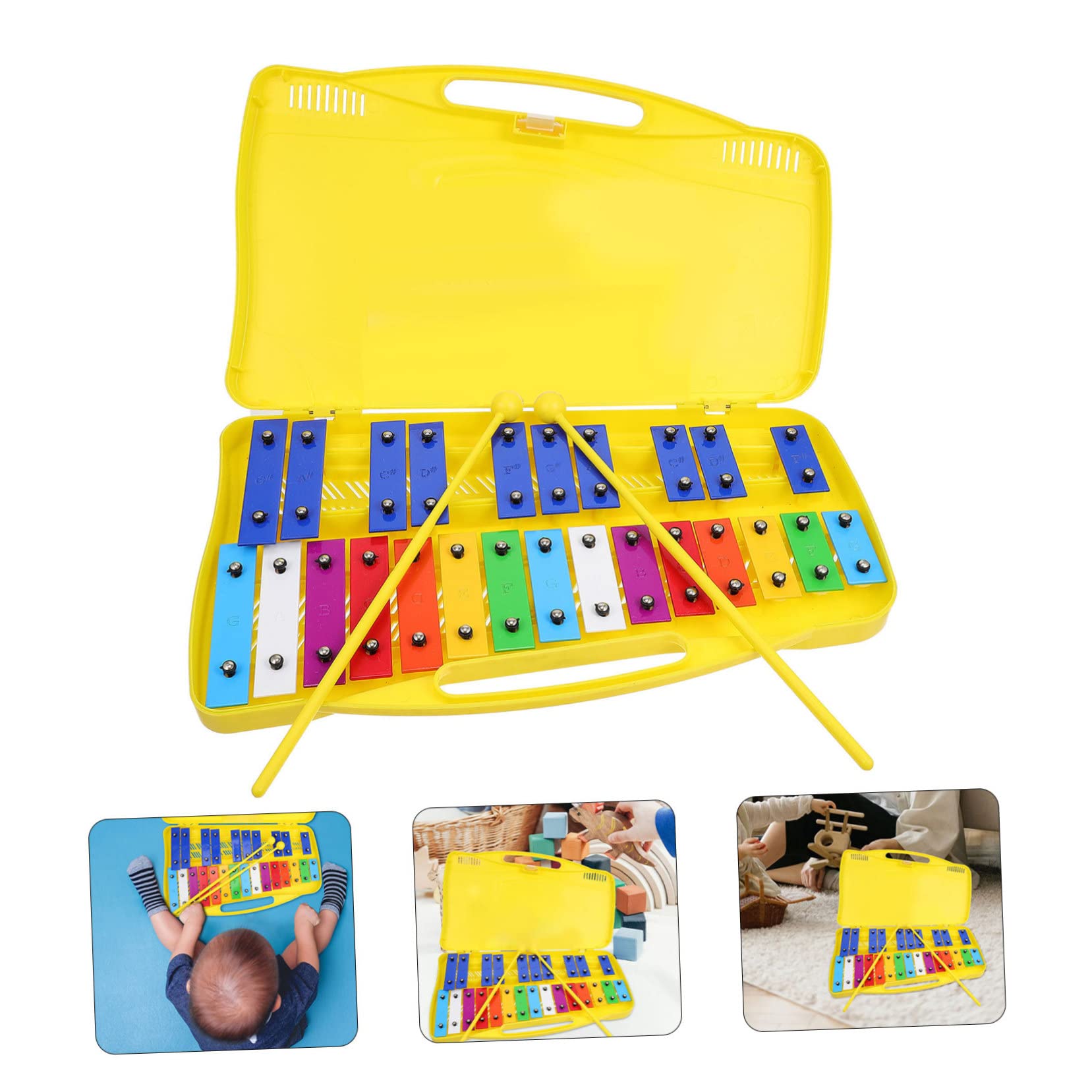 Yardwe Xilófono Madera con Percusión Metalófona de 25 Notas, Instrumento de Percusión para Niños con Placa de Hierro y Sonido Claro para Educación Temprana