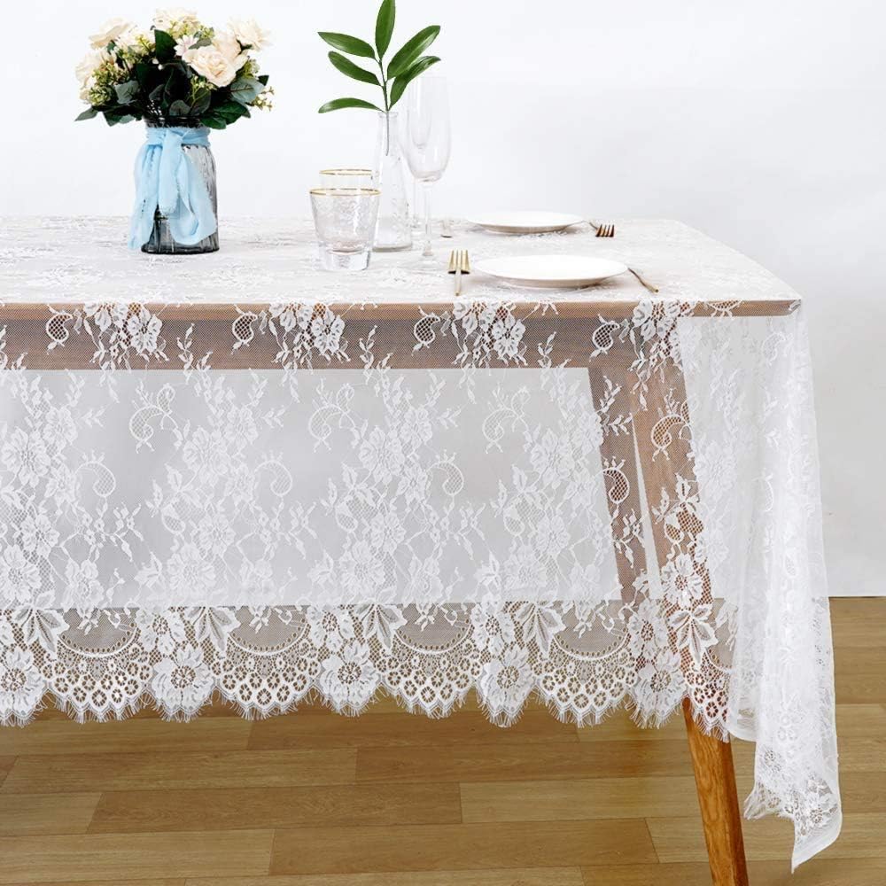 Buy 1 get 1 White Lace Tablecloth Rectangle 10 Pieces 60x120 Inch Embroidered Lace Rustic Table Cover for Birthday Party Wedding Baby Bridal Shower