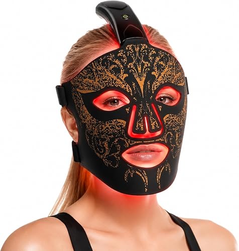 Red Light Therapy Mask for Face, 7-in-1 LED Face Mask with 850nm NIR, Rechargeable Red Light Face Mask with Wireless Remote & Timer, Portable LED Light Therapy Mask for Home & Travel
