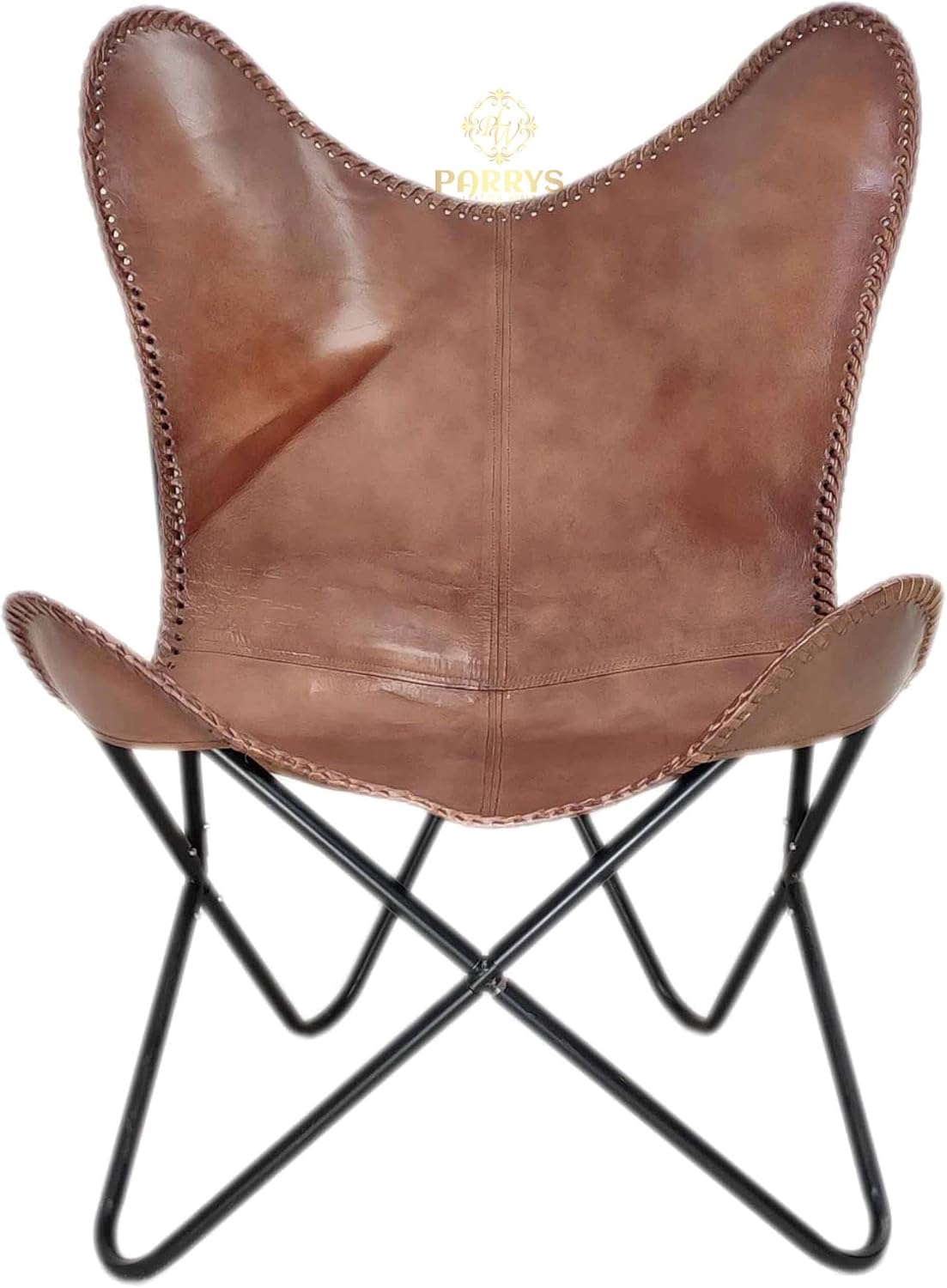 Buffalo Leather Butterfly Chair for Living Room Powder Coated Iron Frame Comfortable Arm Openable Camping Vanity Indoor/Outdoor Chair