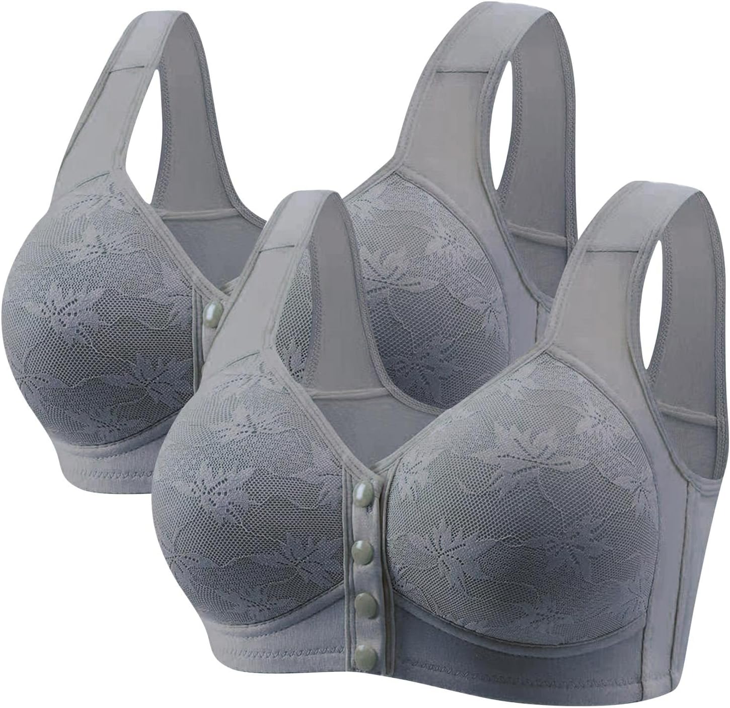 2 Pack Wireless Bras for Women Front Closure Daisy Bras Push Up Comfortable Bralettes Plus Size Support Everyday Bras