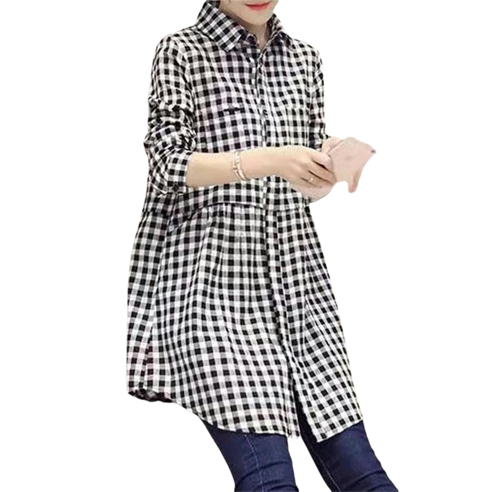 Koszule damskie All-Match Buttonmidiblouse dla kobiet koszula luźna koszula polo z długim rękawem