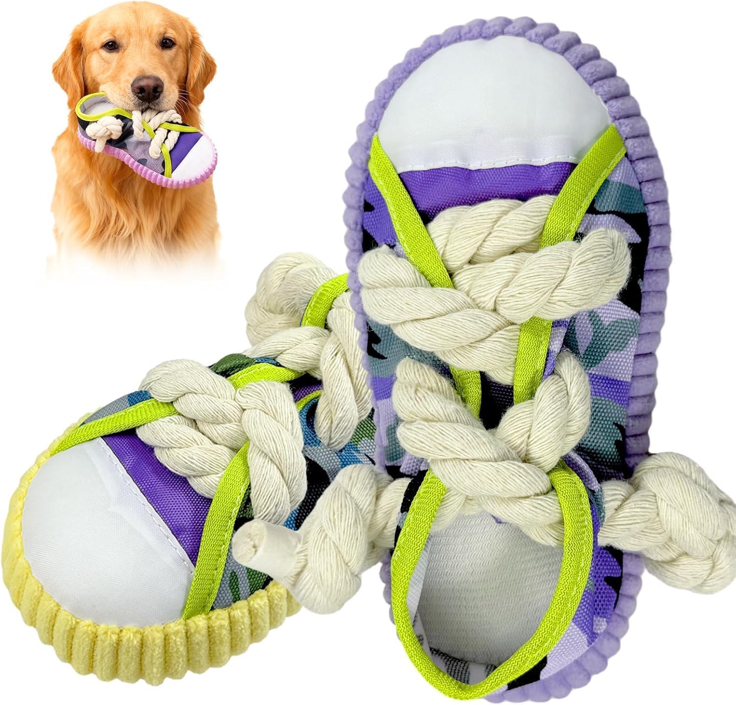 2 Pieces - Dog Chew Toys, Funny Dog Toys, Puppy Teething Toys & Shoe Dog Toy, Durable Dog Toys for Aggressive Chewers Tear-Resistant for Small & Medium Dogs (Yellow+Purple-NEW)