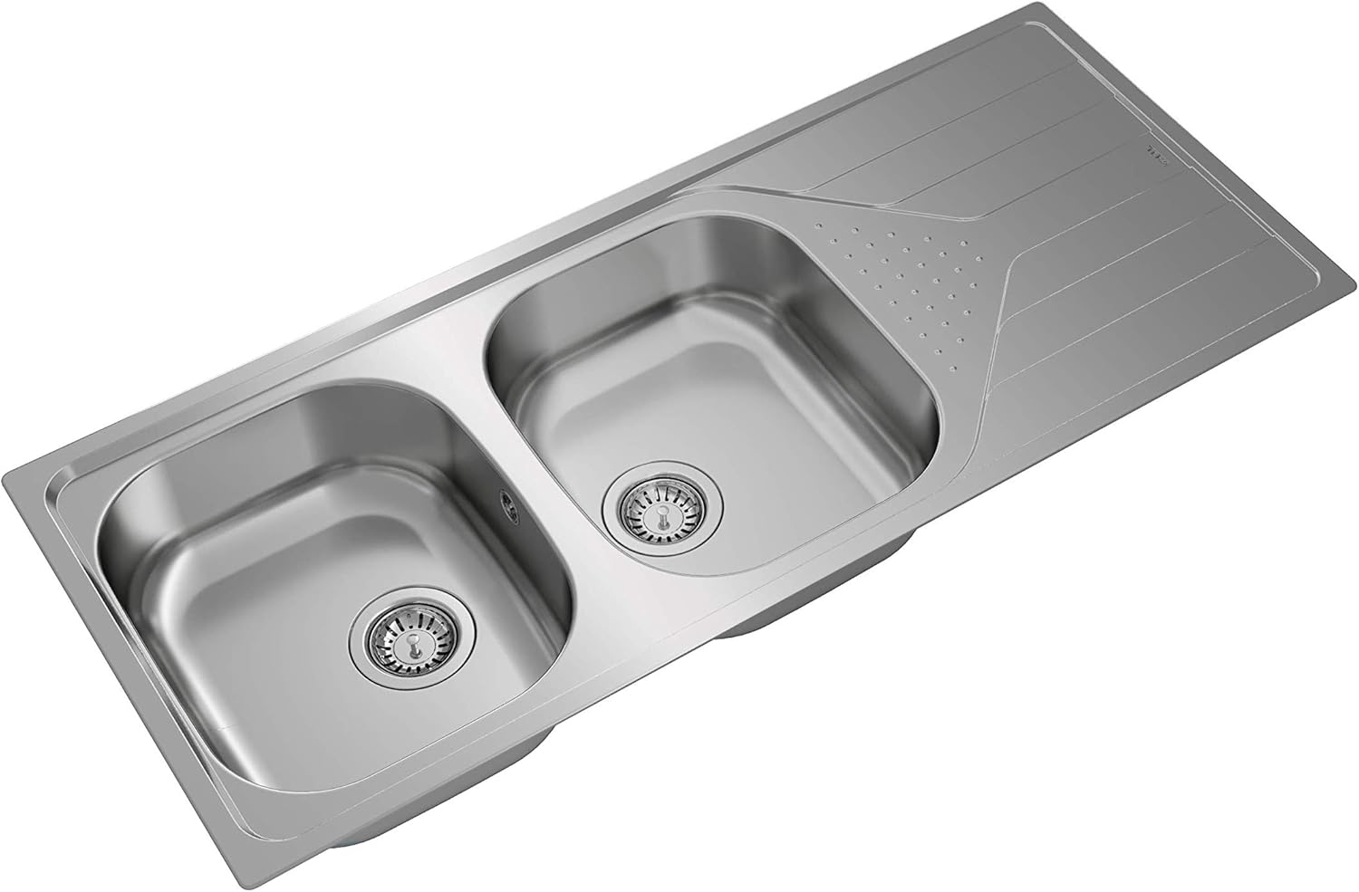 Teka Universe – Reversible Built-in Sink with 2 Basins and Draining Board for 80 cm Cabinet, Stainless Steel Bucket, Easy Installation, Modern Design, Stainless Steel Colour