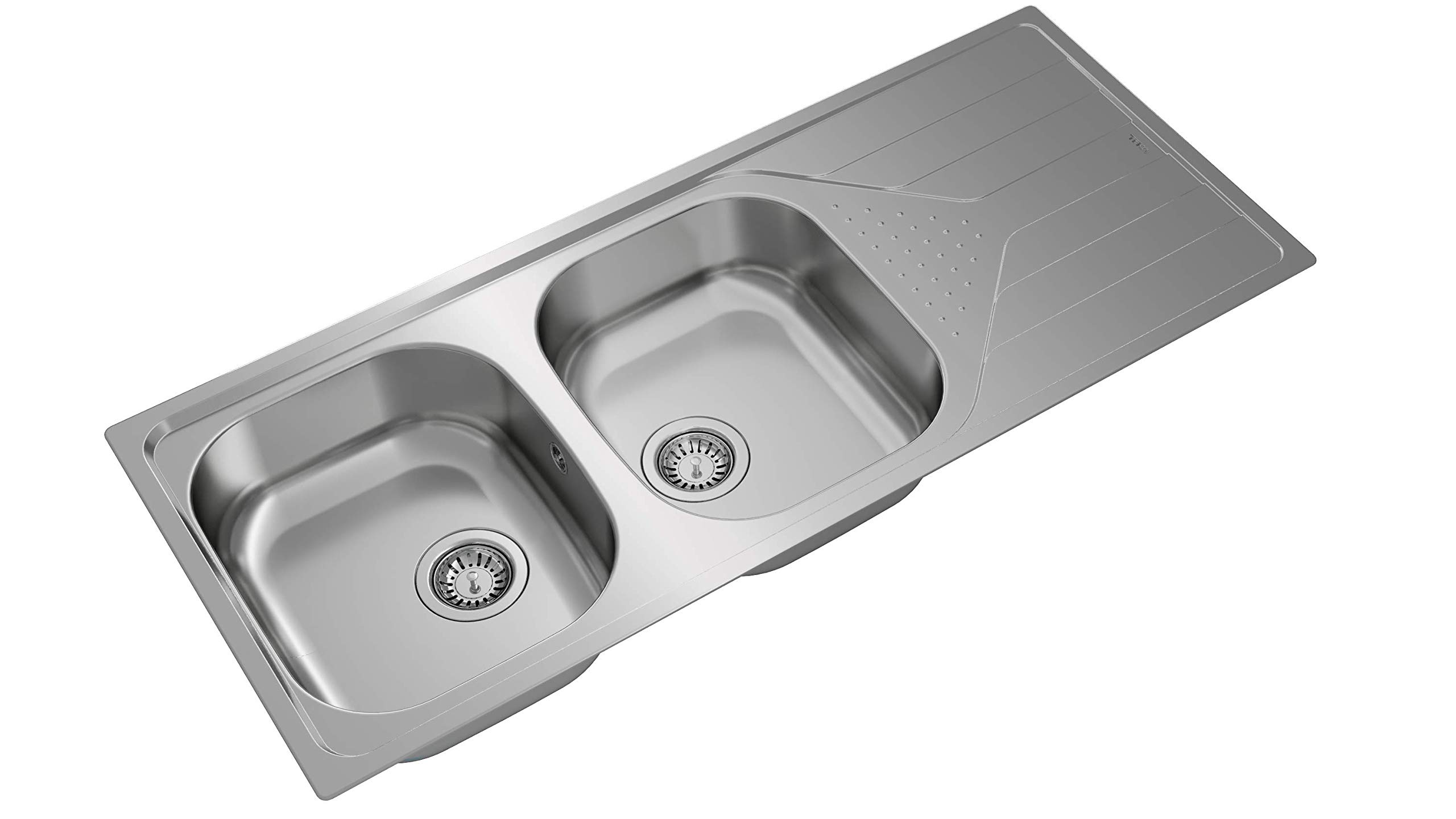 TEKA Fregadero Encastrado 2 Cubetas Acero Inoxidable con Escurridor, Reversible, Profundidad 170mm, Mueble 80cm, Grosor 0.7mm, Universe 80 T-XP 2C 1E