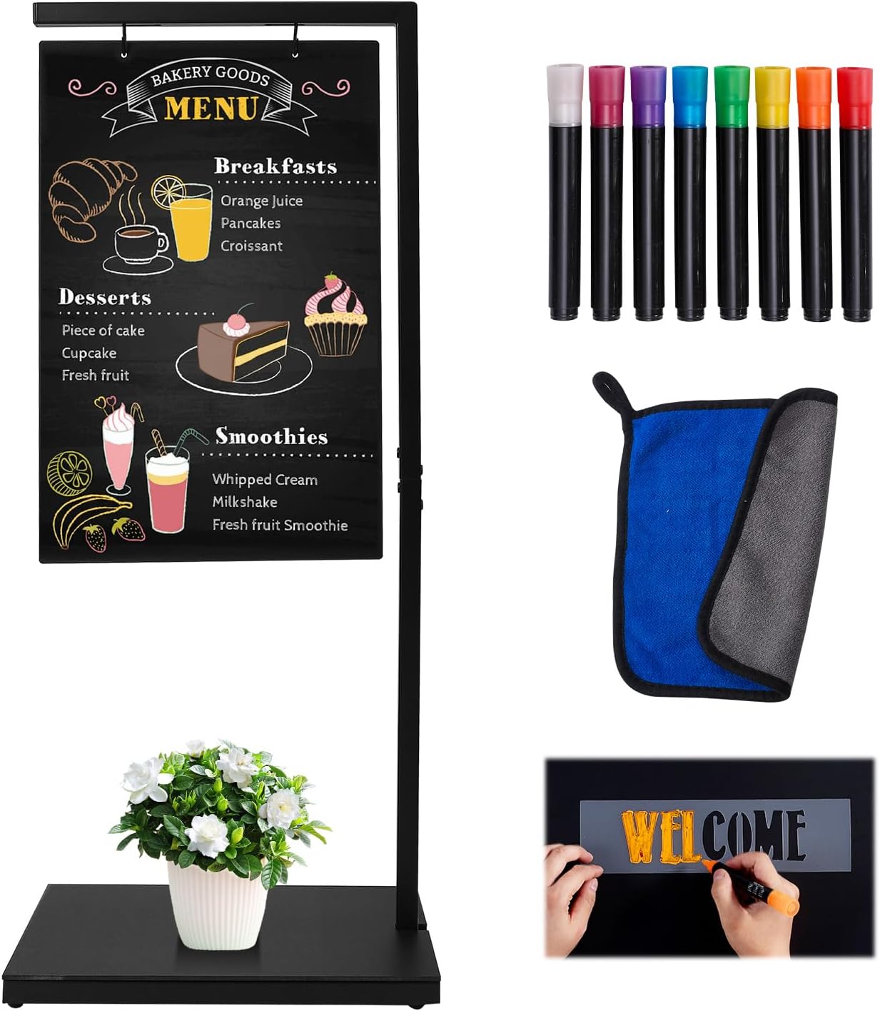 Large Chalkboard Signs with Stand, 43 x 19 Inch Hanging Metal Easel Chalkboard with Base, Double-Sided Outdoor Sidewalk Chalk Board Sign for Business, Cafe, Wedding, Supplier