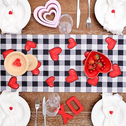 Miniatura 7 de GEEORY Camino de mesa para el día de San Valentín, 13 x 72 pulgadas, corazones gnomos, decoración decorativa de mesa de granja para cocina, comedor,