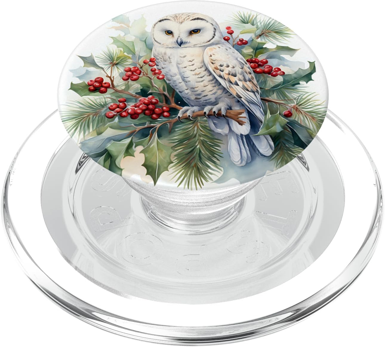 Snowy Owl in Pine Tree with Boughs of Holly PopSockets MagSafe PopGrip for iPhone