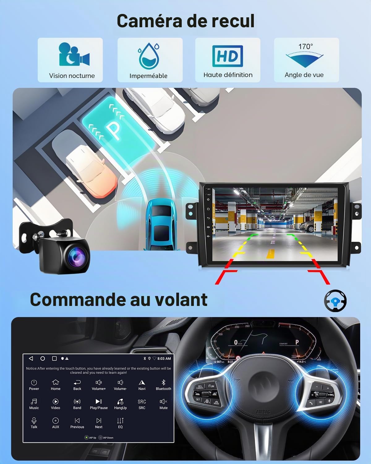 NHOPEEW Autoradio Android 2G+64G pour Suzuki SX4 2006-2013 - sans Fil Carplay & Android Auto - Stéréo Android 9 Pouces avec WiFi EQ GPS Mirror Link FM RDS + AHD Caméra de recul&Mic