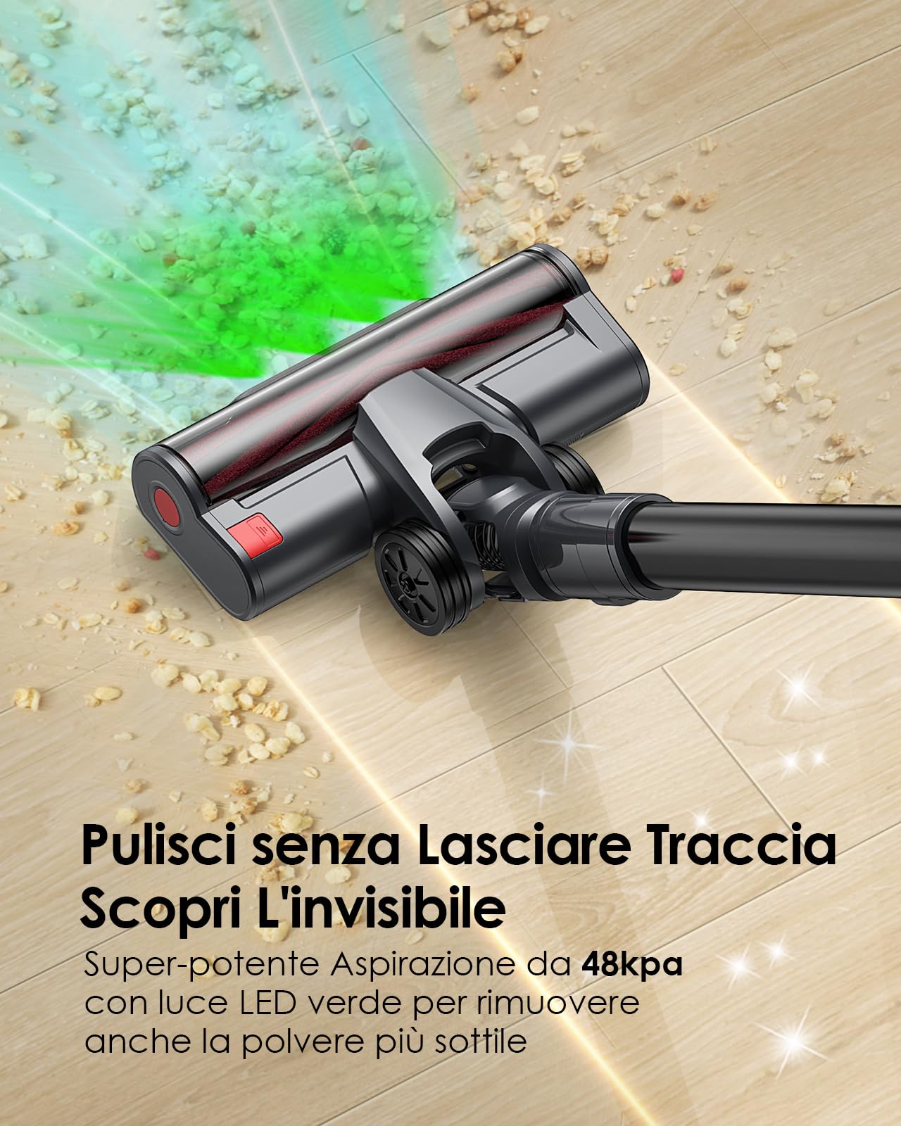 Linkifly A11 Aspirapolvere Senza Fili, 48Kpa Potente Aspirazione, con Tecnologia Ciclonica & Anti-groviglia, 60 Min Autonomia, Adatto per Parquet, Tappeti, Piastrelle e Moquette
