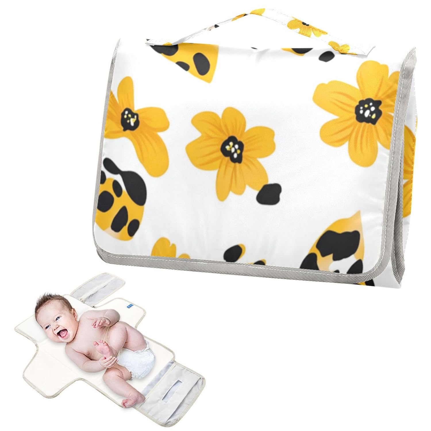 Leopard Skin Spot Leaves Flower Reusable Changing pad Covers with Tissue Pocket Portable Diaper Changing pad for Moms, Dads cambiadores de pa?ales para Bebes