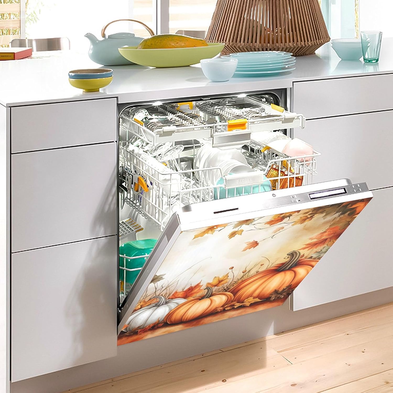 Fall Dishwasher Magnet Cover Fall Pumpkin Print Refrigerator Magnets for Home Kitchen Decoration Washing Machine Sticker