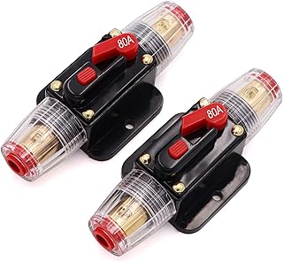 2 Piece 80A Audio Inline Circuit Breaker 12V with Manual Reset,80 amp Inline Fuse 0-8 Gauge for Car Audio, Stereo Switch and Solar Inverter System
