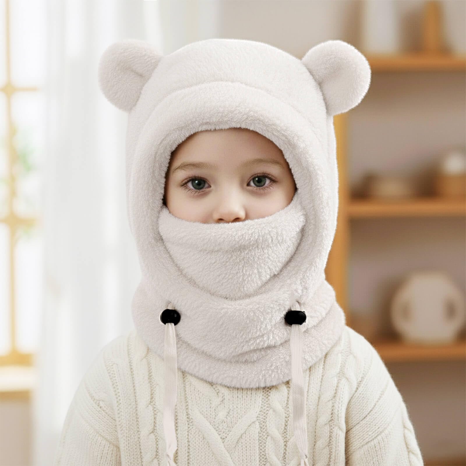 DRESHOW Pasamontañas Termico de Invierno para Niños Pasamontañas Antiviento para Esquiar con Orejas de Oso para Niños Niñas Ciclismo Patinaje Senderismo y Actividades al Aire Libre para 3-10 Años