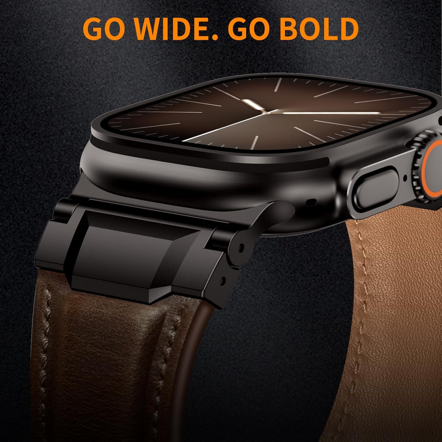 Leather Bands Compatible with Apple Watch Ultra 3/2/1 Band 49mm 46mm 45mm 44mm 42mm, Genuine Leather Metal Connector Strap for iWatch Ultra Series 11/10/9/8/7/SE/6/5/4/3/2/1, Dark Brown/Black - Image 2