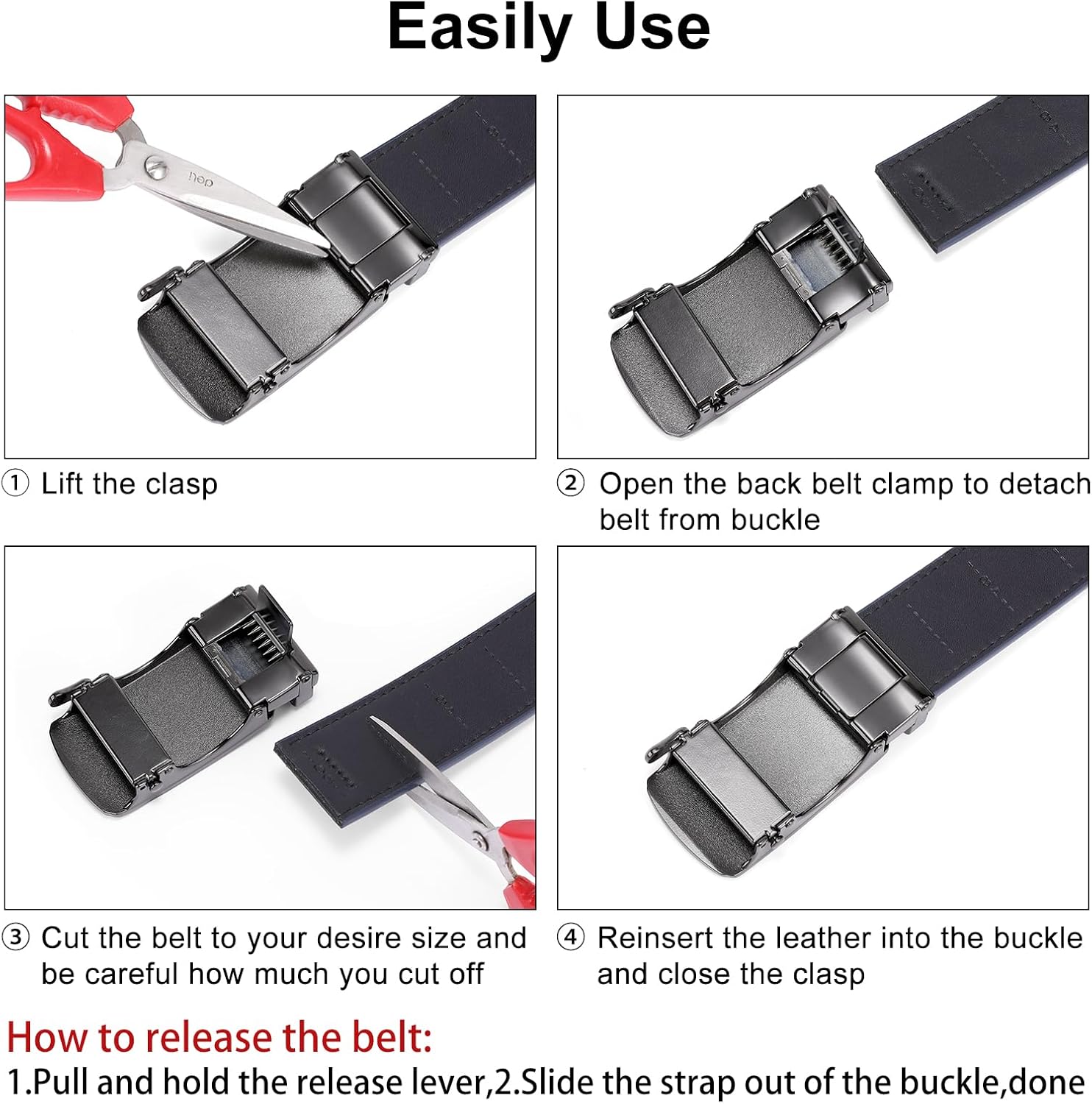 SENDEFN Men's Leather Belt Automatic Ratchet Buckle Slide Belt for Dress Casual Trim to Fit with Gift Box - Image 5